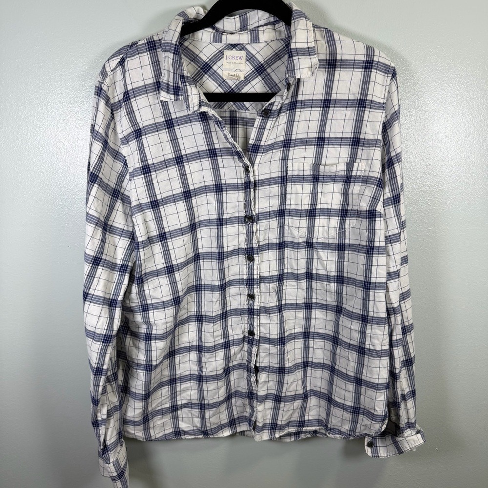 JCrew Perfect Fit Plaid Button Down Shirt Blue White XL 30519